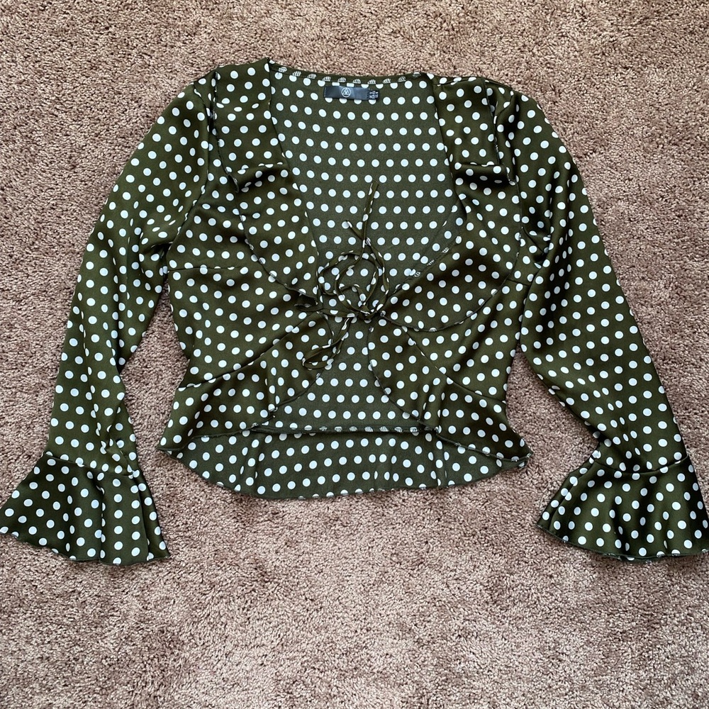 NWOT Green and White Polka Dot Top